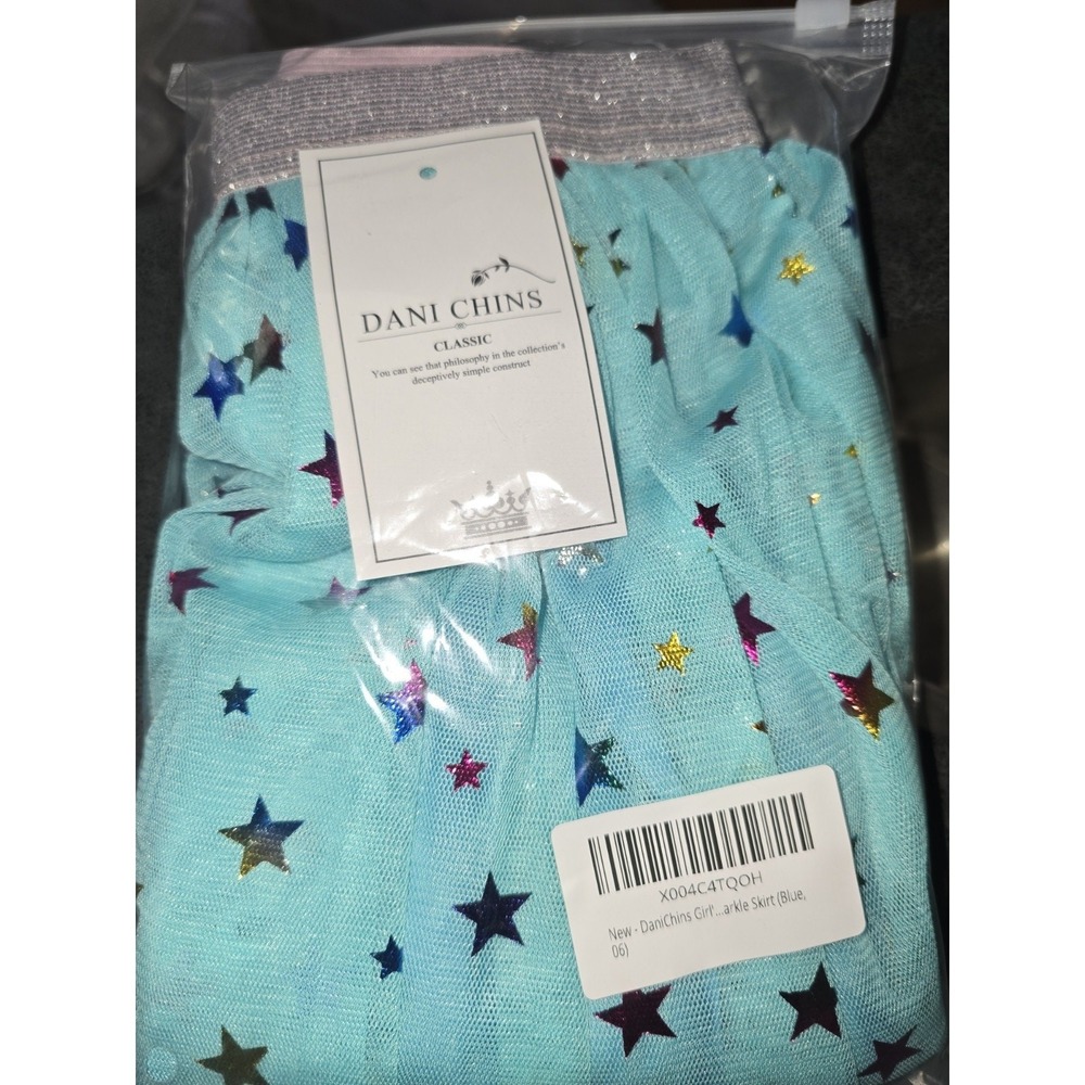 DaniChins Girls Layered Tutu Skirt Tulle Princess Sparkle Star Blue Size 6